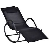 Outsunny Patio Rocking Lounge Chair Zero Gravity Chaise w/ Pillow Black