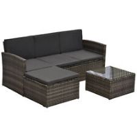 Outsunny 3pc PE Rattan Wicker Set Storage 3-seater Sofa Footstool Table Grey