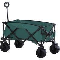 Outsunny Outdoor Pull Along Cart Folding Cargo Wagon Trailer Trolley for Beach Garden Use with Telescopic Handle, Anti-Slip Wheel - Green