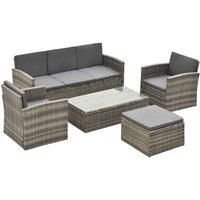 Outsunny Rattan Garden Furniture Outdoor Patio 5 Piece Wicker Weave Sofa Set with Storage, Cushioned, 3-Seater Sofa + 2 Single Chairs + Foot Stool + Coffee Table