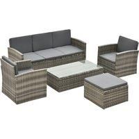 Outsunny 6-Seater Outdoor Garden Rattan Furniture Set w/ Table Grey