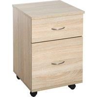 HOMCOM Mobile Wooden 2 Drawers Cabinet Storage Box with Wheels (Oak)