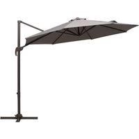 Outsunny 3M Roma Umbrella Sun Shade Cantilever Hanging Parasol w/ Cross Base Hand Crank Aluminium Frame 360Rotation  Grey