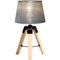 HOMCOM Wooden Tripod Table Lamp for Side, Desk or End Table with E27 Bulb Base(Grey Shade)