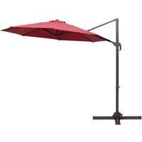 Outsunny 3m Cantilever Aluminium Frame 360 Rotation Hanging Parasol w/ Cross Base Wine Red