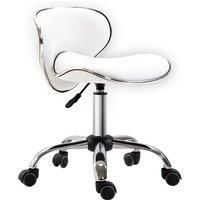 HOMCOM PU Leather Rolling Swivel Salon Chair Salon Stool with Backrest White