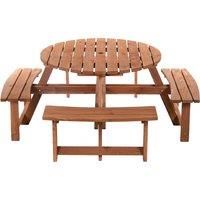 Outsunny 8 Seater Round Wooden Pub Bench Picnic Table Furniture Set for Outdoor Garden or Patio