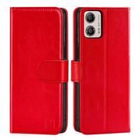 32nd Book Wallet PU Leather Case Cover for Motorola Moto G53, Flip Case With RFID Blocking Card Slots, Magnetic Closure and Built In Stand - Red