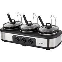 Tower T16015 Three Pot Slow Cooker with 3 Speed Settings n Black - Brand New