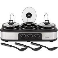 Tower T16015 Three Pot Slow Cooker with 3 Speed Settings n Black - Brand New