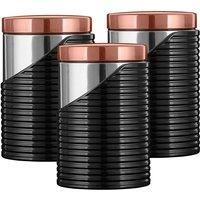 Tower Linear Set of 3 Storage Canisters, Stainless Steel, Black and Rose Gold