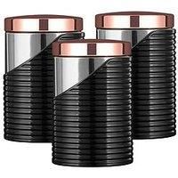 Tower Linear Set of 3 Storage Canisters, Stainless Steel, Black and Rose Gold