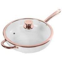 Tower Linear Induction Saute Pan With Lid, Non Stick Cerasure Coating, White And Rose Gold, 2.6 Litre, 28 cm