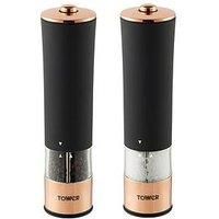 Tower Electric Salt and Pepper Mill, Stainless Steel, Soft-Touch Body, Rose Gold and Black