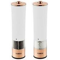 Tower T847003RW Electric Salt & Pepper Mills in White and Rose Gold, -Brand New