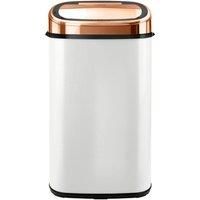 Tower Square Sensor Bin with Infrared Technology, Stainless Steel, White and Rose Gold, 58 Litre, White and Rose Gold