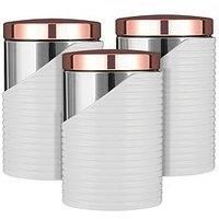 Tower Linear Set of 3 Storage Canisters, Stainless Steel, White and Rose Gold
