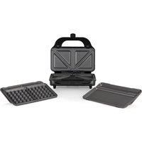 Tower T27020 3-in-1 Grill, Sandwich and Waffle Maker with Non-Stick, Easy Clean Removable Plates, Automatic Temperature Control, Aluminium, 900 W, Silver/Black