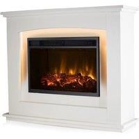 Warmlite Washington Electric Fire Suite with Adjustable Thermostat Control, Safety Cut-Out System, Realistic LED Flame Effect, Remote Control Included, 2 Heat Settings 1000-2000 W, Ivory
