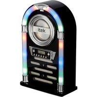 itek I60018CDGB Black Tabletop Remote Control Bluetooth CD FM Radio LED Jukebox