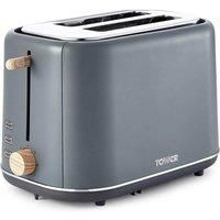 Tower Scandi T20027G 2-Slice Toaster with Adjustable Browning Control, 7 Toasting Functions, Cancel, Defrost and Reheating Settings, Stylish Scandinavian Design, 800 W, Grey with Wood Accents