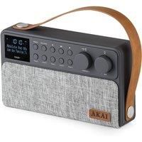 Akai A61028 Portable Rechargeable FM/DAB Radio with Bluetooth, Large LCD Display, 6 W Speaker - Grey