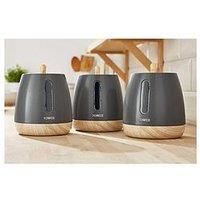Tower T826031G Kitchen Storage Canisters, Scandi Range, Robust Plastic Body, Anti Slip Base, Matte with Wood Effect Accents, Grey, 3-Piece