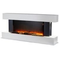 Warmlite Hingham Wall Mounted Electric Fireplace suite, Remote Control Operated with 2 Heat Settings, LED Flame Effect, White
