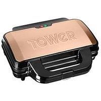 Tower T27013RG Deep Fill Sandwich Maker, Automatic Temp Control, Non Stick Deep Fill Plates, Rose Gold