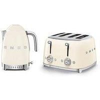 Smeg KLF04CRUK 1.7Ltr Variable Temperature Controlled Kettle and TSF03CRUK 4 Slice Toaster in Retro Cream