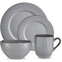 Tower T867002GRY Empire 16 Piece Dinnerware Set, Stoneware, Grey & Brass - New