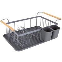 Tower Scandi T847009GRY Dishrack with Wooden Handle for 9 Full Sized Plates Grey
