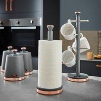 Tower T826133GRY Cavaletto Towel Pole Kitchen Roll Holder with Soft Underliner, Grey and Rose Gold