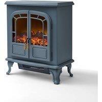 Warmlite Wingham 2-Door Portable Electric Fire Stove Heater with Realistic LED Flame Effect, Adjustable Thermostat, Overheat Protection, 2000 W, Grey