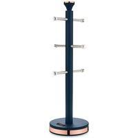 Tower T826132MNB Cavaletto Mug Tree with Stainless Steel Stoppers, Soft Underliner, Midnight Blue and Rose Gold