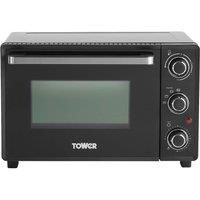 Tower T14043 Mini Oven with Adjustable Temperature Control, 90 Minute Timer, Baking Tray and Wire Rack, Black with Silver Accents, 23 Litre