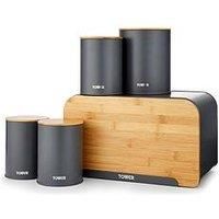 Tower T826140GRY Scandi 5 Piece Bamboo Canisters Set, Grey - Fast Ship * N/O
