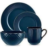 Tower T867002MNB Empire 16 Piece Dinnerware Set, Midnight Blue, Stoneware - New