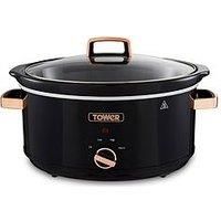 Tower T16019RG Stainless Steel Slow Cooker, 6.5 Litre, 270 W, Black & Rose Gold