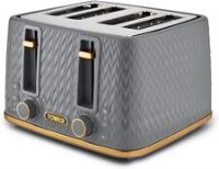 Tower T20061GRY Empire 4-Slice Toaster with Defrost/Stop, Removable Crumb Tray, 1600W, Grey with Brass Accents