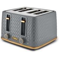 Tower T20061GRY Empire 4-Slice Toaster with Defrost/Stop, Removable Crumb Tray, 1600W, Grey with Brass Accents