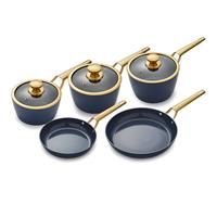 Tower 5 Piece Ceramic Non Stick Pan Set - Blue and Gold - T900120