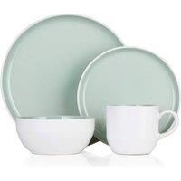 Tower BO867004GRN Barbary & Oak Oslo 16 Piece Dinnerware Set, Stoneware, White and Peppermint Green