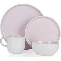 Tower BO867004PNK Barbary & Oak Oslo 16 Piece Dinnerware Set, Stoneware, White and Powder Pink