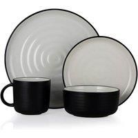 Tower BO867006BLK Barbary & Oak Cascade 16 Piece Dinnerware Set, Stoneware, Black and Cream Speckled