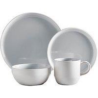 Tower BO867004GRY Barbary & Oak Oslo 16 Piece Dinnerware Set, Stoneware, White and Nimbus Grey