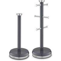 Tower T826172GRP Belle Mug Tree and Towel Pole Set, Stainless Steel, Graphite