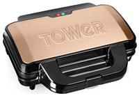 Tower T27031RG Deep Filled Sandwich Maker with Non-Stick Coated Plate and Automatic Temperature Control, 900W, Rose Gold