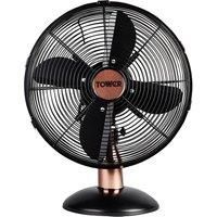 Tower T611000B Cavaletto Metal Desk Fan with 3 Speed Settings, 12”, 35W, Black and Rose Gold