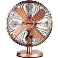 Tower T605000C Metal Desk Fan with 3 Speeds, Automatic Oscillation, 12”, 35W, Copper